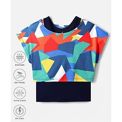 Pine Active Half Sleeves Super Stretch Crop Top & Inner T-Shirt - Blue & Black