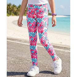 Pine Active Full Length Super Stretch Leggings with Floral Print  - Pink
