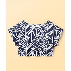 Pine Active Knit Half Sleeves Super Stretch Printed Crop Top with Vest - Navy Blue
