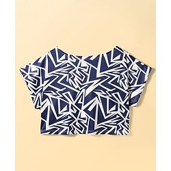Pine Active Knit Half Sleeves Super Stretch Printed Crop Top with Vest - Navy Blue