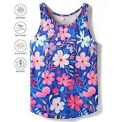 Pine Active Knit Sleeveless Tank T-Shirt With Floral Print - Blue