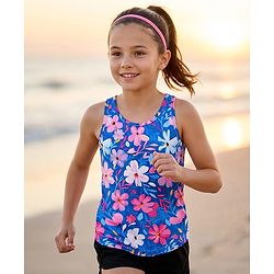Pine Active Knit Sleeveless Tank T-Shirt With Floral Print - Blue
