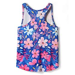 Pine Active Knit Sleeveless Tank T-Shirt With Floral Print - Blue