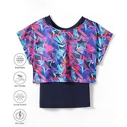 Pine Active Knit Half Sleeves Super Stretch Printed Crop Top with Vest - Multicolor