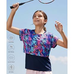 Pine Active Knit Half Sleeves Super Stretch Printed Crop Top with Vest - Multicolor
