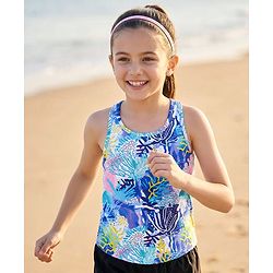 Pine Active Sleeveless T-Shirt with Abstract Print - Blue & Pink