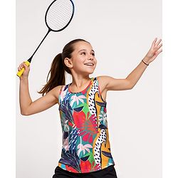 Pine Active Knit Sleeveless T-Shirt with Tropical Theme Print - Multicolor