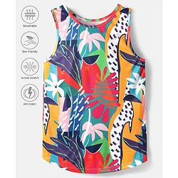 Pine Active Knit Sleeveless T-Shirt with Tropical Theme Print - Multicolor