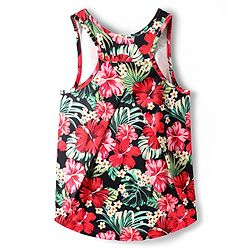 Pine Active Knit Sleeveless Tank T-Shirt with Floral Print - Black
