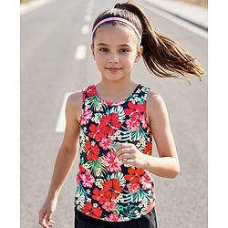 Pine Active Knit Sleeveless Tank T-Shirt with Floral Print - Black