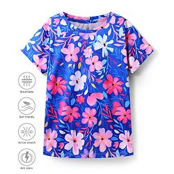 Pine Active Knit Half Sleeves T-Shirt with Floral Print - Blue