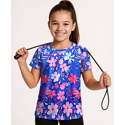Pine Active Knit Half Sleeves T-Shirt with Floral Print - Blue