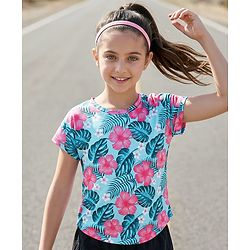 Pine Active Knit Half Sleeves T-Shirt With Floral Print - Light Blue