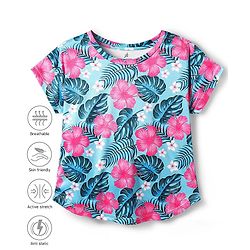 Pine Active Knit Half Sleeves T-Shirt With Floral Print - Light Blue