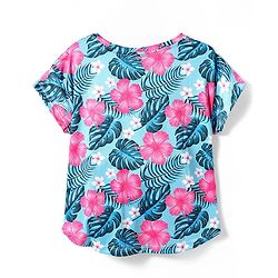 Pine Active Knit Half Sleeves T-Shirt With Floral Print - Light Blue