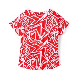 Pine Active Knit Half Sleeves T-Shirt With Abstract Print - Red & White