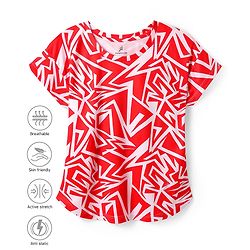 Pine Active Knit Half Sleeves T-Shirt With Abstract Print - Red & White