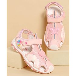 Pine Kids Sandals with Velcro Closure & Butterfly Applique - Pink