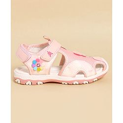 Pine Kids Sandals with Velcro Closure & Butterfly Applique - Pink