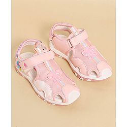 Pine Kids Sandals with Velcro Closure & Butterfly Applique - Pink