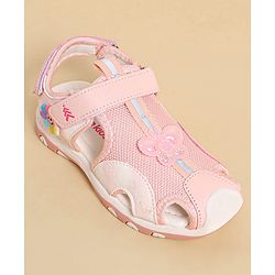 Pine Kids Sandals with Velcro Closure & Butterfly Applique - Pink
