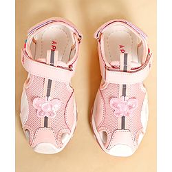 Pine Kids Sandals with Velcro Closure & Butterfly Applique - Pink