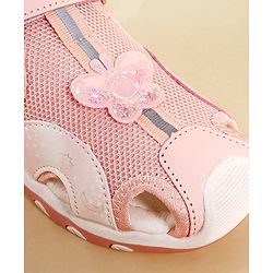 Pine Kids Sandals with Velcro Closure & Butterfly Applique - Pink
