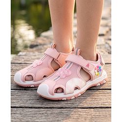 Pine Kids Sandals with Velcro Closure & Butterfly Applique - Pink