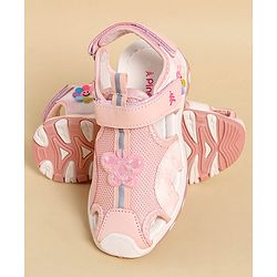 Pine Kids Sandals with Velcro Closure & Butterfly Applique - Pink