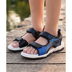 Pine Kids Sandals with Velcro Closure & Text Print - Black