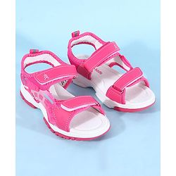 Pine Kids Sandals with Velcro Closure & Football Print - Fuchsia