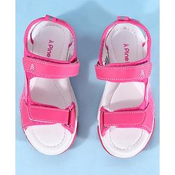 Pine Kids Sandals with Velcro Closure & Football Print - Fuchsia