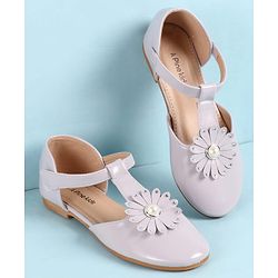 Pine Kids Velcro Closure Solid Coloured Ballerina With Floral Applique - Purple