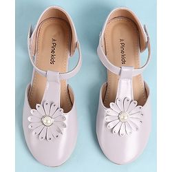 Pine Kids Velcro Closure Solid Coloured Ballerina With Floral Applique - Purple