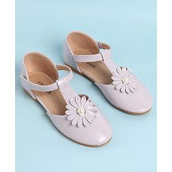 Pine Kids Velcro Closure Solid Coloured Ballerina With Floral Applique - Purple
