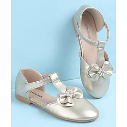 Pine Kids Velcro Closure Ballerina with Bow Applique - Gold