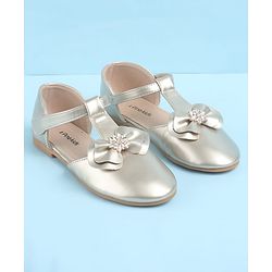 Pine Kids Velcro Closure Ballerina with Bow Applique - Gold