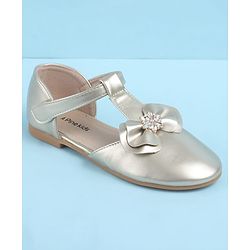 Pine Kids Velcro Closure Ballerina with Bow Applique - Gold