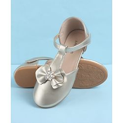 Pine Kids Velcro Closure Ballerina with Bow Applique - Gold