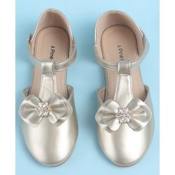 Pine Kids Velcro Closure Ballerina with Bow Applique - Gold