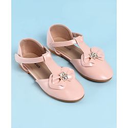 Pine Kids Velcro Closure Ballerina with Bow Applique - Gold
