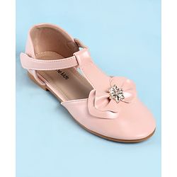 Pine Kids Velcro Closure Ballerina with Bow Applique - Gold