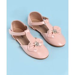 Pine Kids Velcro Closure Ballerina with Bow Applique - Gold