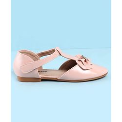 Pine Kids Velcro Closure Ballerina with Bow Applique - Gold