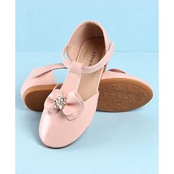 Pine Kids Velcro Closure Ballerina with Bow Applique - Gold
