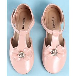 Pine Kids Velcro Closure Ballerina with Bow Applique - Gold