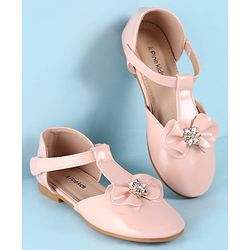 Pine Kids Velcro Closure Ballerina with Bow Applique - Gold