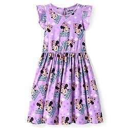 Pine Kids Disney Single Jersey Knit Sleeveless Frock With Minnie Mouse Print -Lavender