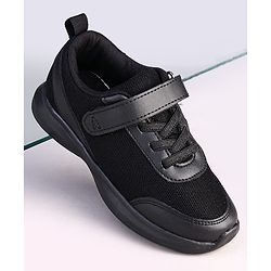 Pine Kids Velcro Closure Solid Color School Shoes - Black