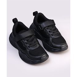 Pine Kids Velcro Closure Solid Color School Shoes - Black